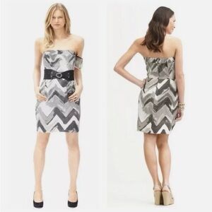 Banana Republic Women's 100% Linen Black Grey Abstract Strapless Dress Pockets 6